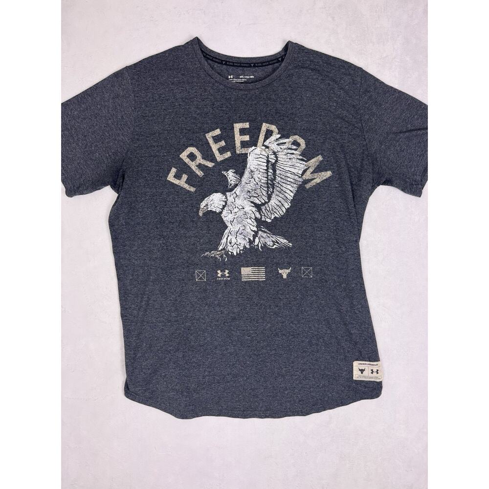 Under Armour Shirt Men XXL Gray Project Rock Tshirt Freedom Eagle Graphic Tee